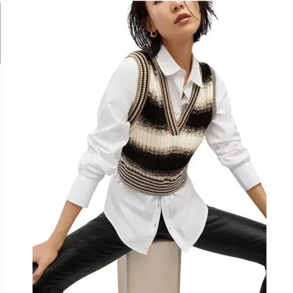 Veronica Beard Black Multi Spear Mixed Media Vest Women's Medium $498 *Flaws - Picture 2 of 15